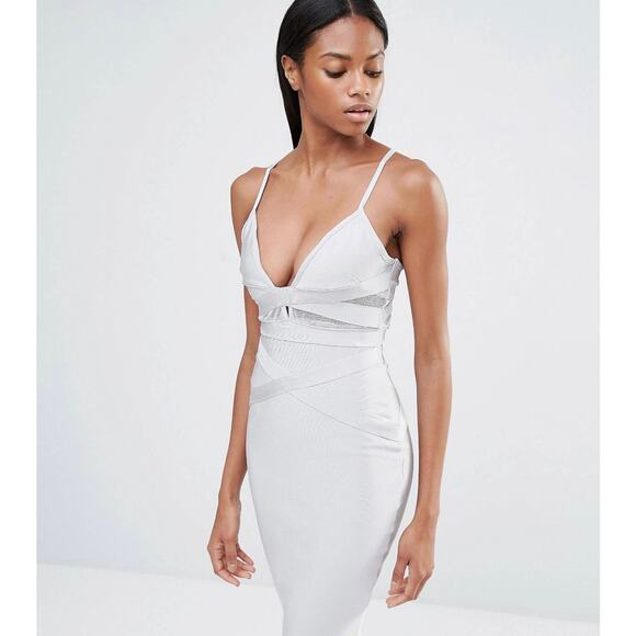 Missguided Midi Dress Women's Size 12 Ice Gray  Bandage Strappy Mesh Insert NWT - Picture 9 of 10